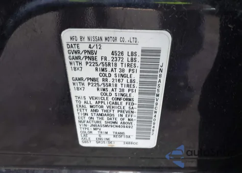 2012 Nissan Rogue Sv W/Sl Pkg z USA, uszkodzony, nr VIN JN8AS5MV9CW409492